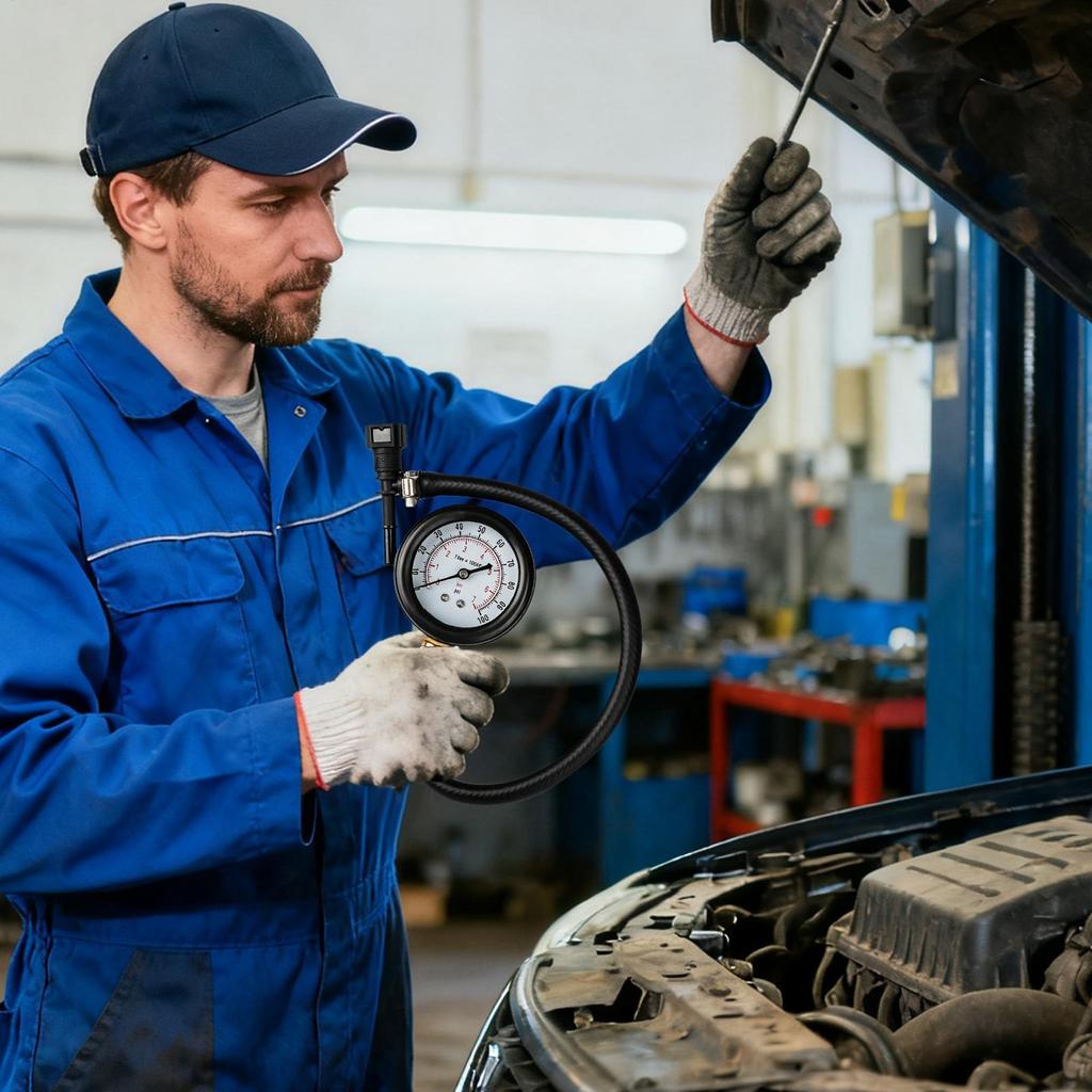 Fuel Injector Pressure Gauge Tester Kit Diesel Engine Compression 0-100 PSI Gas Oil Pressure Tools for Car Motorcycle