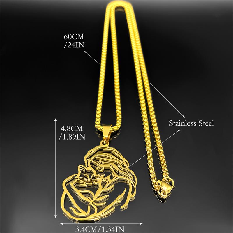 Women Hug Cat Pendant Necklace For Men Stainless Steel Gold Silver Color Hollow Kitty Female Love Pet Peace Chain Jewelry