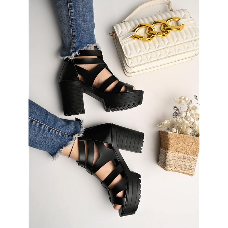 

Shoetopia Smart Casual Black Block Heeled Sandal For Women 4 UK чёрный