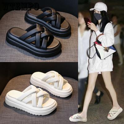 Crossband Design Solid Color Sandals for Women To Wear Thick Soles for Summer Wear, Anti-slip, and Increase The Height of The Beach Flip-flop
