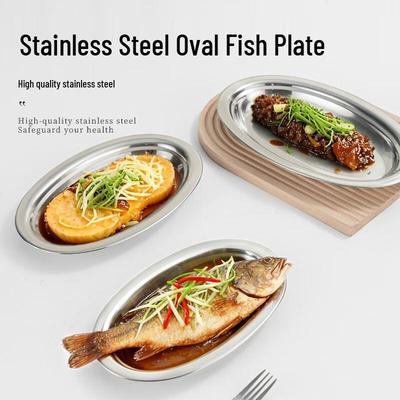 Kangfutao 201 Stainless Steel Oval Deep Steaming Fish Plate