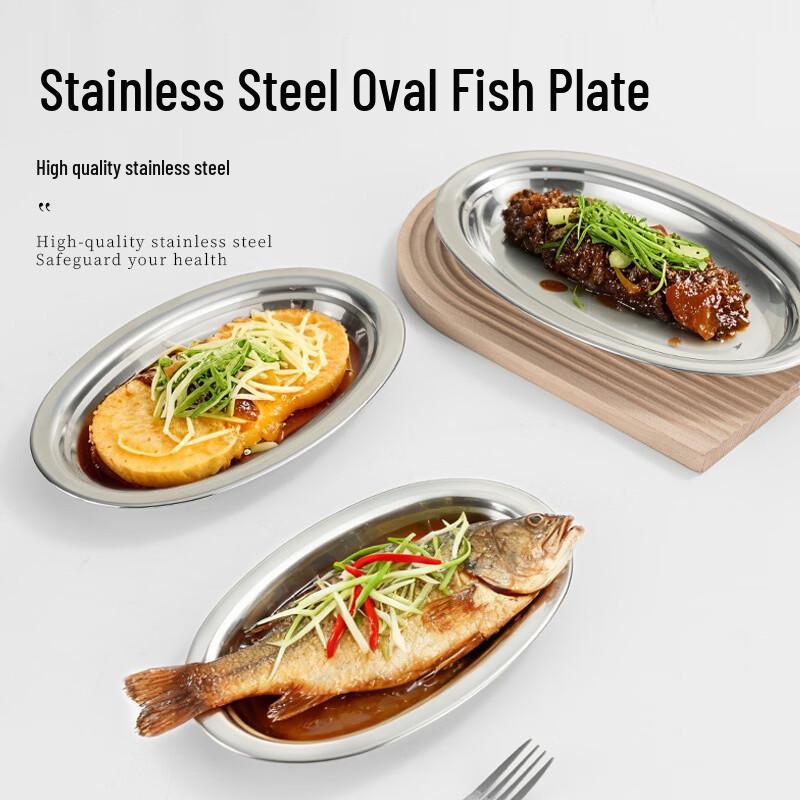 Kangfutao 201 Stainless Steel Oval Deep Steaming Fish Plate