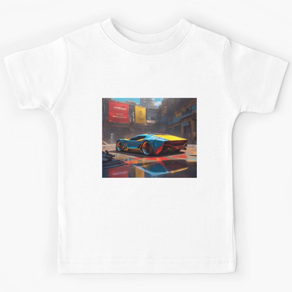 Blue Cyberpunk Race Car Kids T-Shirt 150