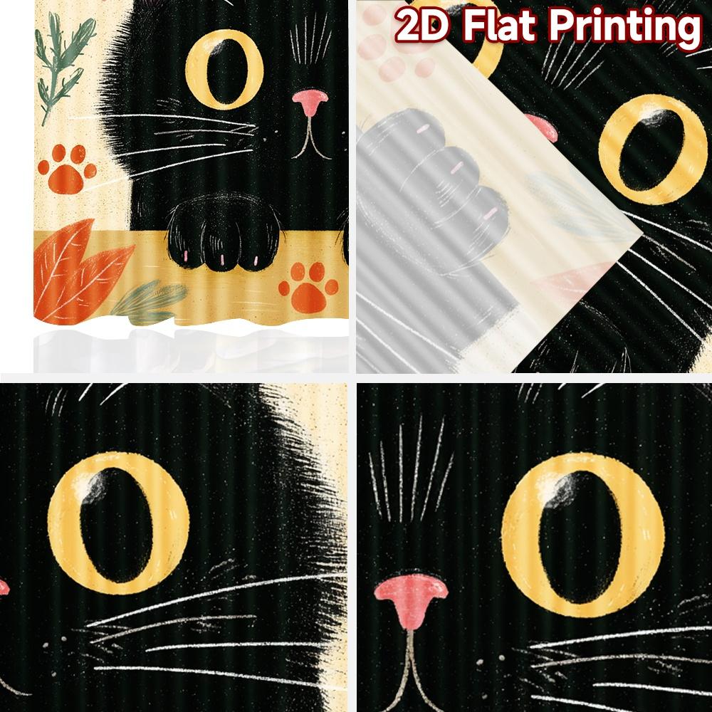 2D flat printing 2pcs Party Curtains Black Cat Flower Paw Prints Digital Printed Polyester Drapes Family Party Decoration for
