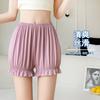 Women's Elastic Waist Shorts Loose Fit Safety Shorts Thin Knit Fabric Solid Color Ruffle Edge Casual Summer Pumpkin Shorts