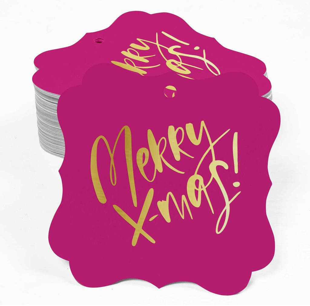 Inkdotpot Pack Of 100 Real Gold Foil Bracket Shape Paper Tags Merry X-Mas Christmas Favor Hang