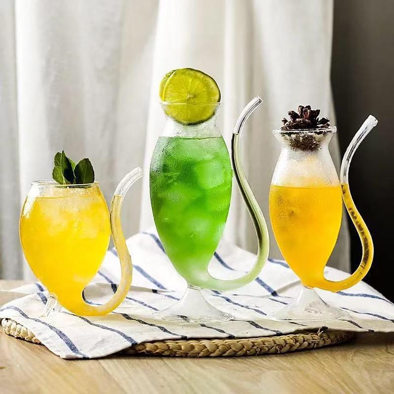 Borosilicate Glass Cocktail Cups With Built In Straw Transparent Design Perfect For Home Bar Parties Beverage Serving