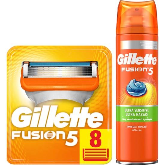 

Gillette Fusion 8 запасных бритв в картонной упаковке + гель 200 мл