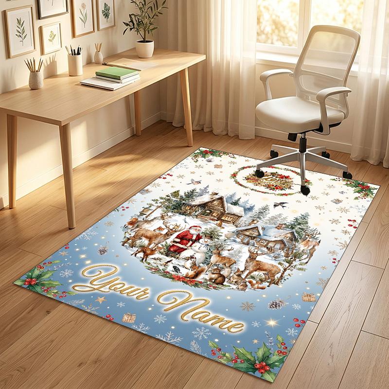 Christmas Theme Crystal Velvet Rug Personalized Custom Name Text Soft Floor Mat Home Decor