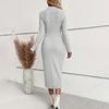 Damen Slim Fit High Waist A-Linie Langes Kleid Elastisch Gestrickt Jacquard Langarm O-Ausschnitt Frühlings-Herbstkleider S-XL