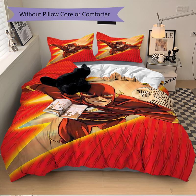 3pcs Flash Superhero Cover Set,Soft Comfortable Duvet Cover,Guest Room (1*Duvet Cover + 2*Pillowcases, Without Core) yy251024024