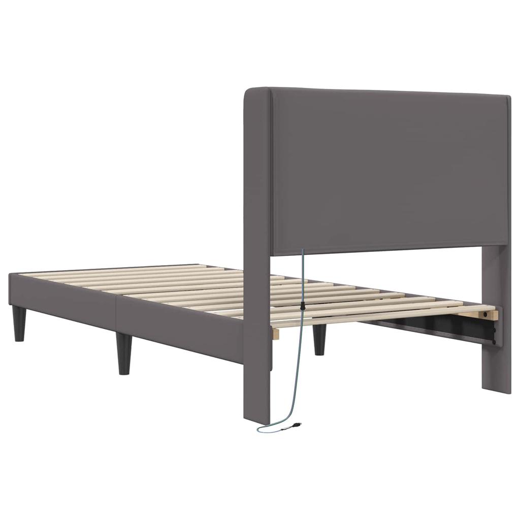 Bed Frame with LED Light Strips Gray 80 X 200 Cm Faux Leather