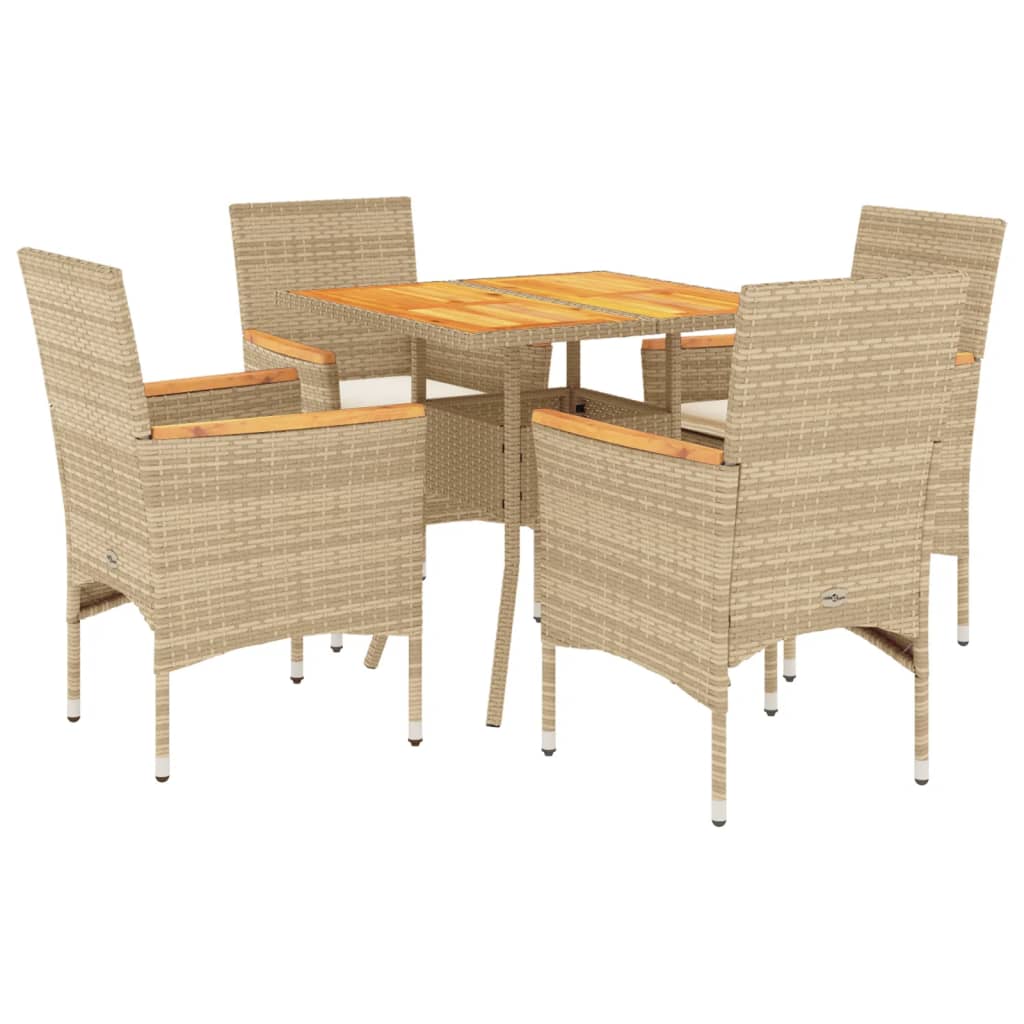 Vidaxl 5-Cz. Garden Furniture Set With Cushions, Beige, Poly Rattan
