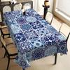 Blue Tile Patchwork Rectangle Tablecloth for Table Decor Elegant Bohemian Style Kitchen Dining Table Cloth Holiday Party Decor