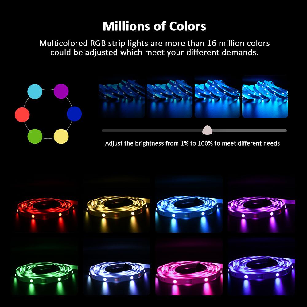 ColorRGB,LED Strip Light ,RGB 5050 Flexible Ribbon, DIY Led Light Strip RGB  Tape Diode DC 12V bluetooth Christmas lights