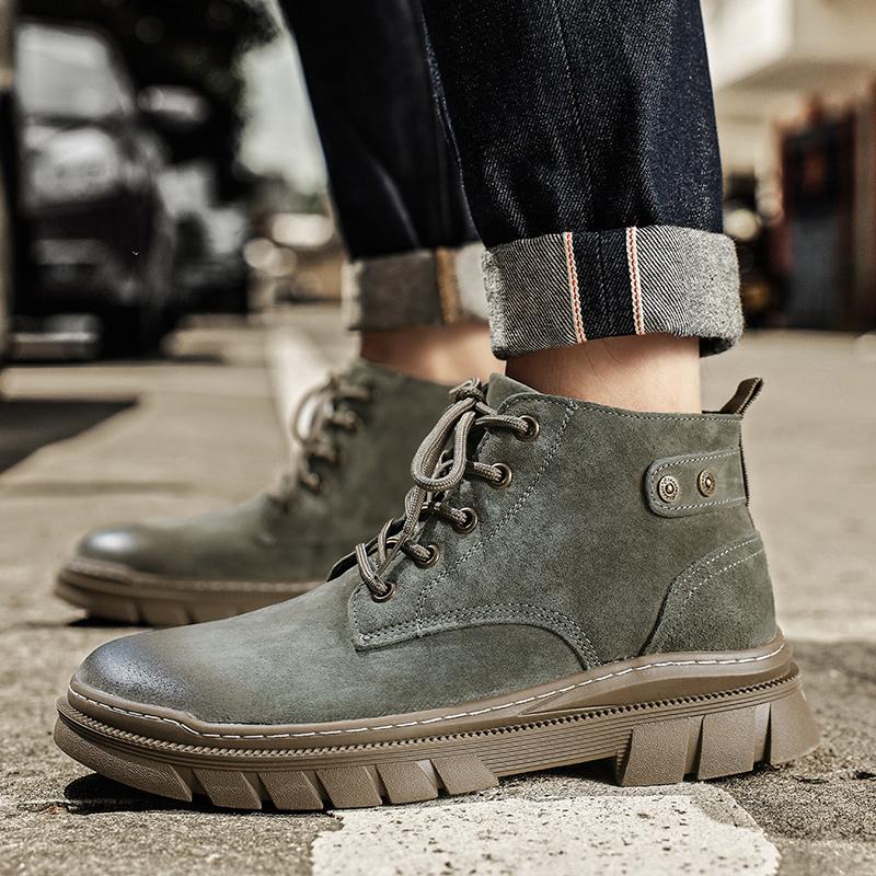 2025 Genuine Leather Ankle Boots Mens Outdoor Comfortable Yellow Boots with Classic Design High Top Men Casual Shoes