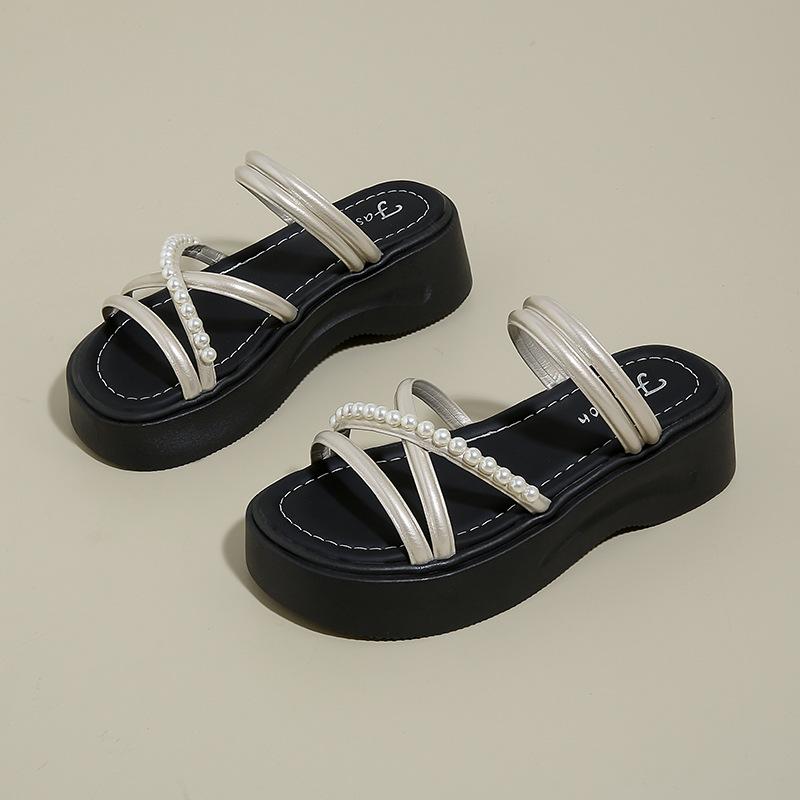 

Шлепанцы с толстой подошвой и продуваемой подошвой для женщин, для ношения летом 2025 года Новые пляжные прохладные шлепанцы с толстой подошвой для беременных 40 шампанского