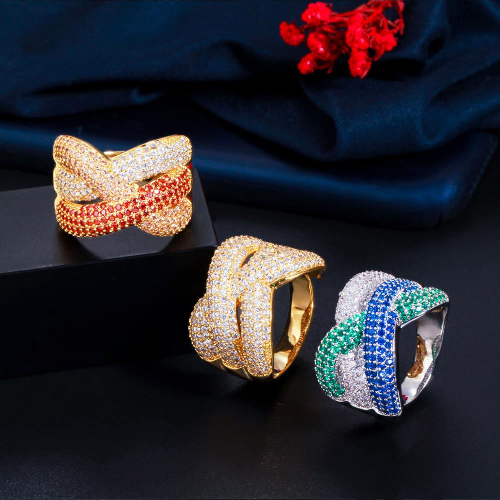 Zircons Adjustable Luxury Geometry Bold Statement Twist Cubic Zirconia Ring for Women Bridal Engagement Wedding Jewelry J0146