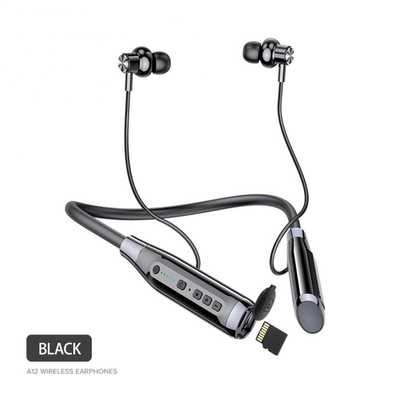 A12 Hanging Neck Bluetooth-compatible Headset Long Standby Semi-in-ear / In-ear Electricity Display