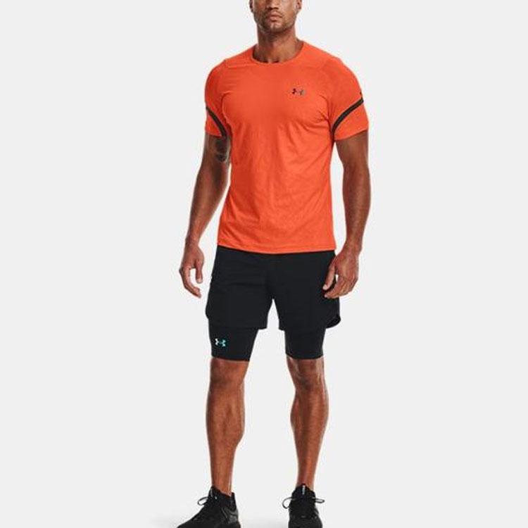Under Armour Rush Printed Solid Logo Round Neck Dopamine Training Sports Short Sleeve T-Shirt Men Tops Orange 1370318-825