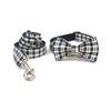 Black & White Plaid Dog Collar and Leash Set with Bowtie - British Style Pet Accessories