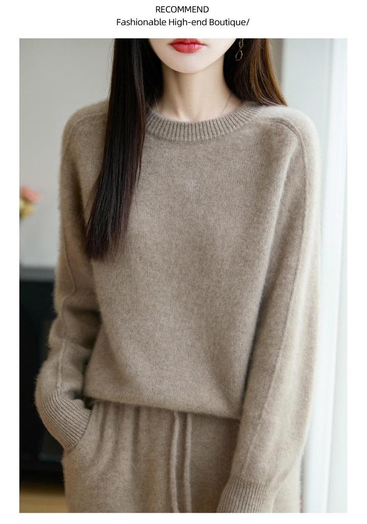 2025 Autumn/Winter Women's Round Neck Wool Knit Sweater, Loose Fit, Long Sleeve, Versatile Fashion Top