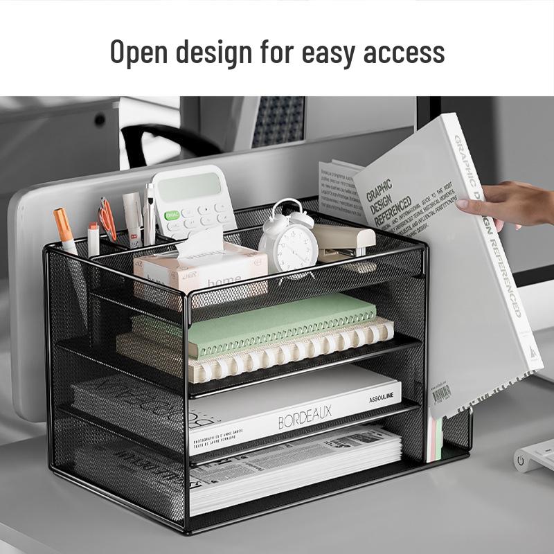 Multi-Layer A4 Desktop File Organizer and Bookends: Office Document Rack and Storage Box