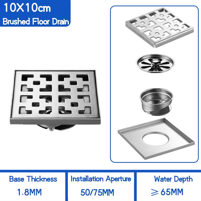 

304 Нержавеющая сталь Слив для пола Матовый квадратный Антизапах Самоуплотняющийся Слив для душа в ванной Слив для пола для балкона Туалет