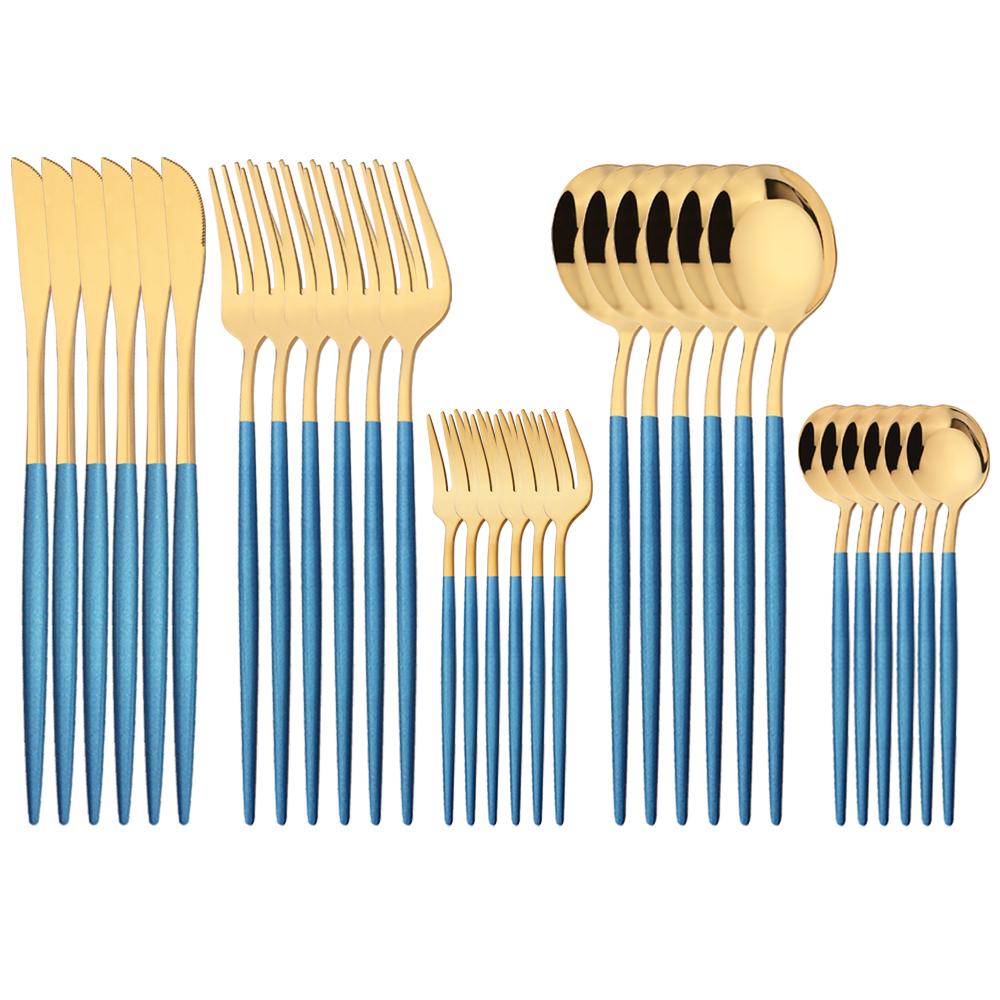 30Pcs Gold Dinnerware Cutlery Set High Quality Stainless Steel Flatware Knife Teaspoon Fork Tableware Western Kitchen Silverware
