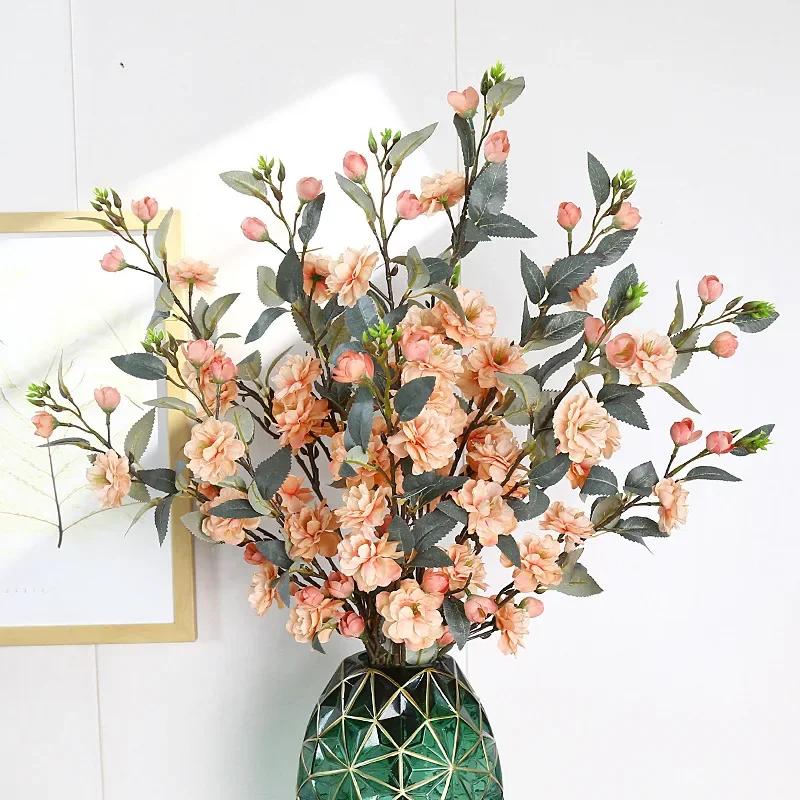 2-Pronged Artificial Camellia Flower Wedding Floor Arrangement Living Room Decor Ornament Furniture Decor