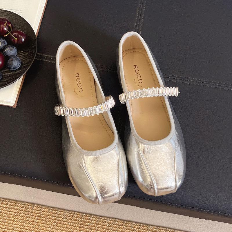 French Great-looking Flat-soled Silver Single Shoes Women's New Summer Skirt Mary Jane Shoes Ballet Evening Shoes
