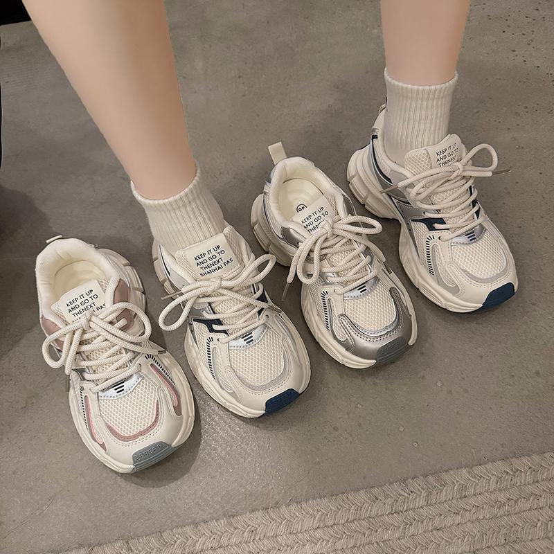 Dámské sportovní ležérní boty s tlustou podrážkou, nové stříbrné prodyšné 100 na jaro a podzim