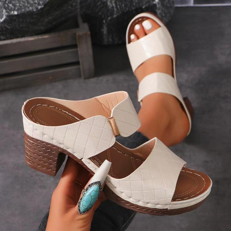 Women's Round Toe High Heel Sandals, Fashion Summer Open-Toe Slides, Plus Size Summer Footwear