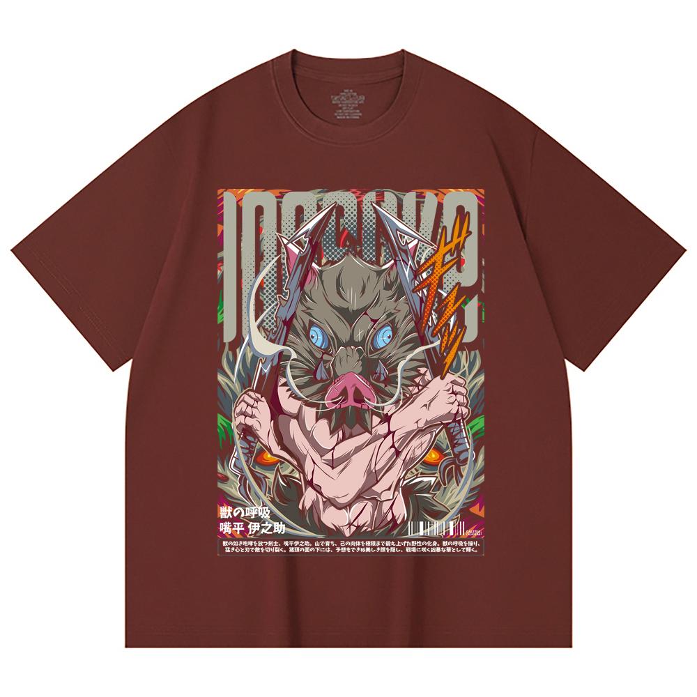 230 Gsm 100% Cotton Demon Slayer V96 Inosuke Print Unisex Heavy Cotton T Shirt