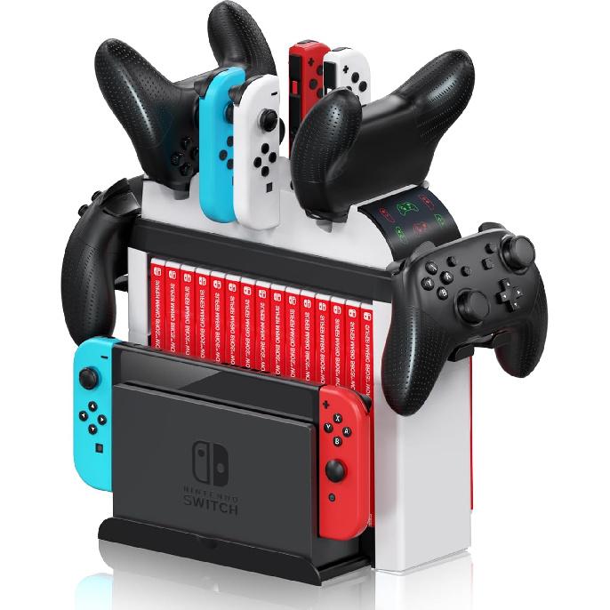 Switch Games Organizer Holder and Charging Dock for Nintendo Switch & Switch OLED Joy-Cons/Original Switch Pro Controller - Nargos Switch Storage