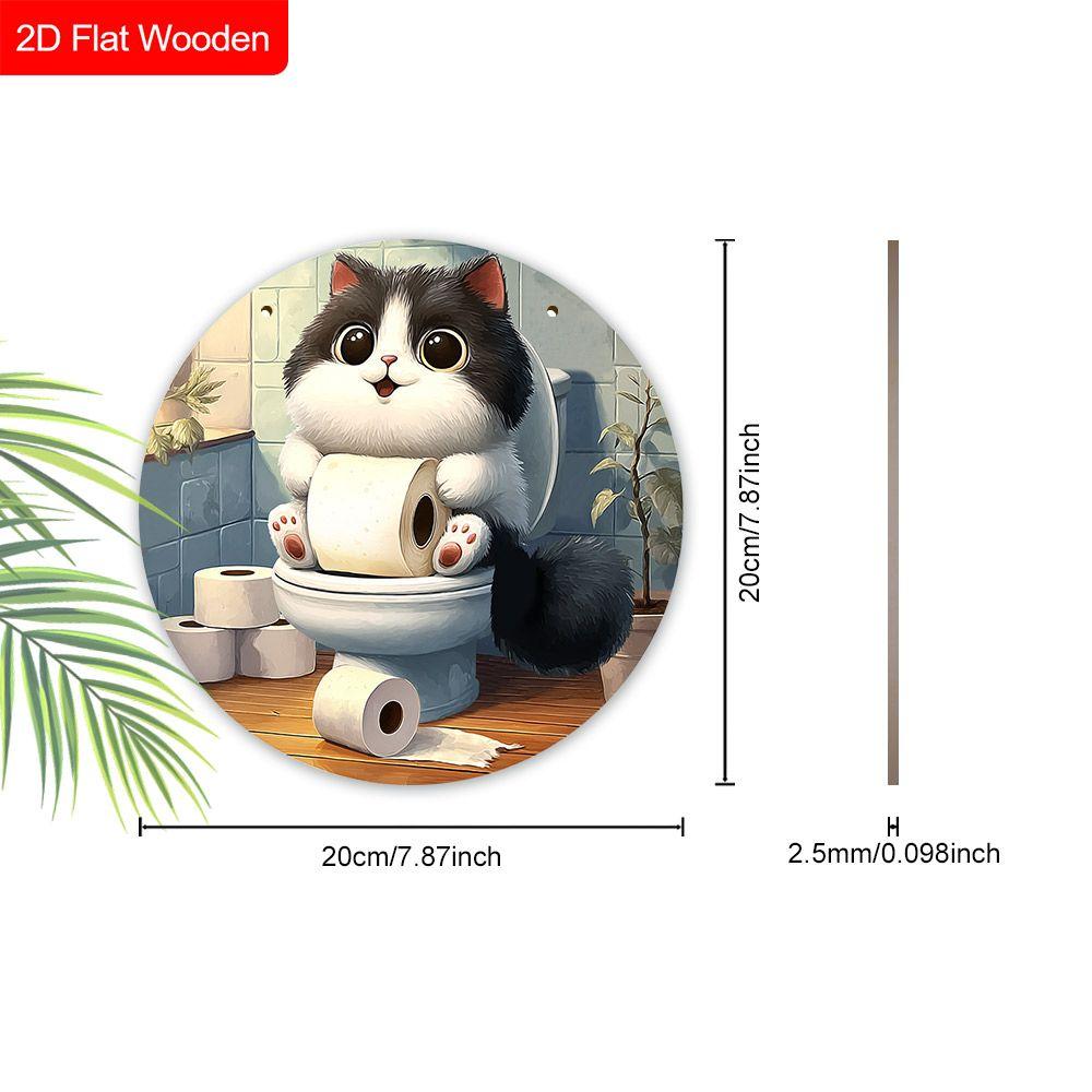 Wooden Hanging Decorative Sign, Toilet Decoration, 2D Flat Pendant, the Pattern Is a Cat Sitting On the Toilet, a Housewarming Gift for a Friend