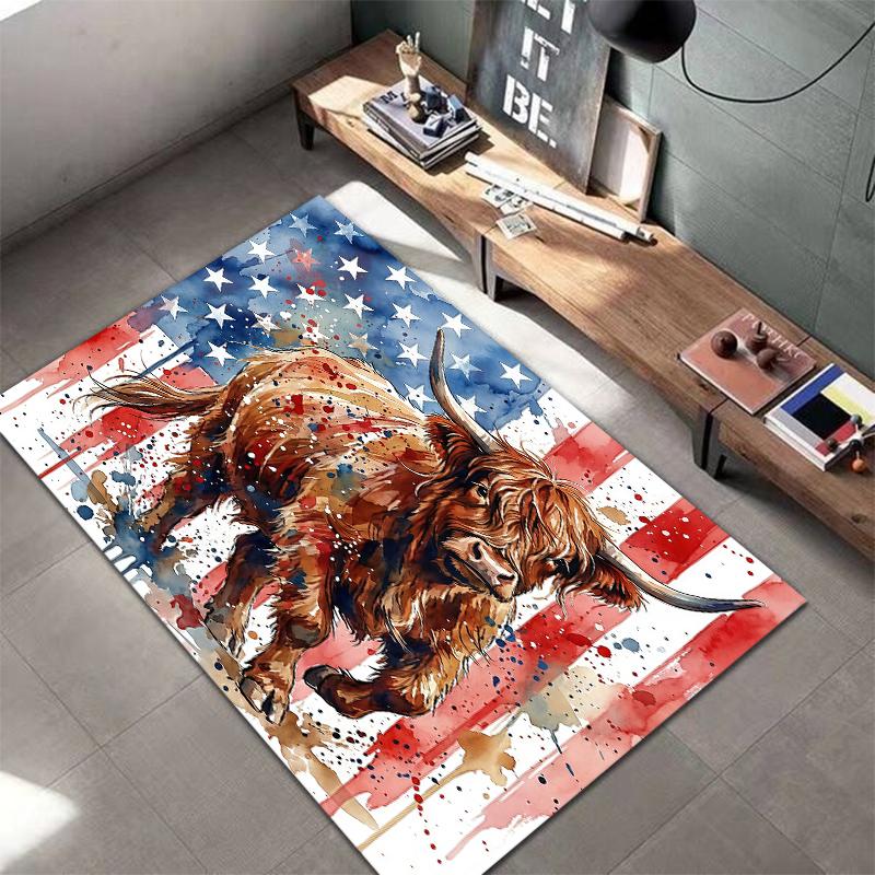 American Flag Animals Pattern Square Carpet,Area Rug,Carpet Rug for Living Room Bedroom Sofa Playroom Decor,Non-slip Floor Mat,Holiday Birthday Gifts