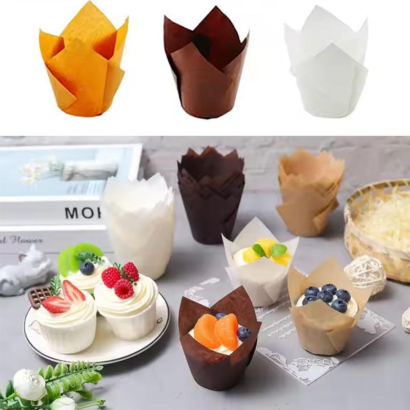 50Pcs Tulip Muffin Liners Greaseproof Cupcake Baking Cups Elegant Cake Wrappers for Weddings Baby Showers Parties Celebrations