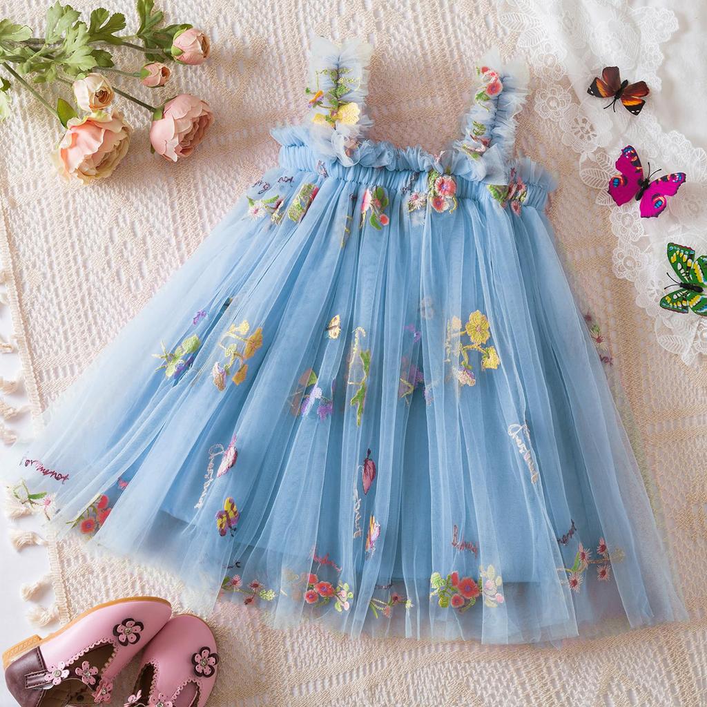 Mädchen Mode Niedlich Prinzessin Kleid Bunte Blumenstickerei Kleider