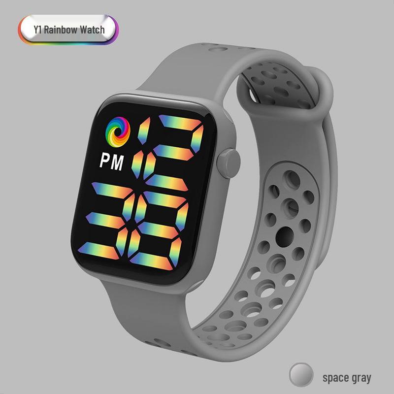 Y1LED Digital Rainbow Display Sport Watch with Large Screen and Button Movement for Men and Women