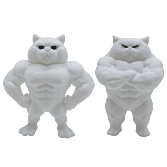 Muscle Cat Statue, 3D Printed Standing Muscular Cat Figurine, Funny Quirky Kitten Desk Ornament for Living Room, Bedroom, Office Desktop, Cabinet