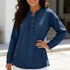 Ladies' Casual V-neck Button Imitation Denim Mid Long Sleeved Top