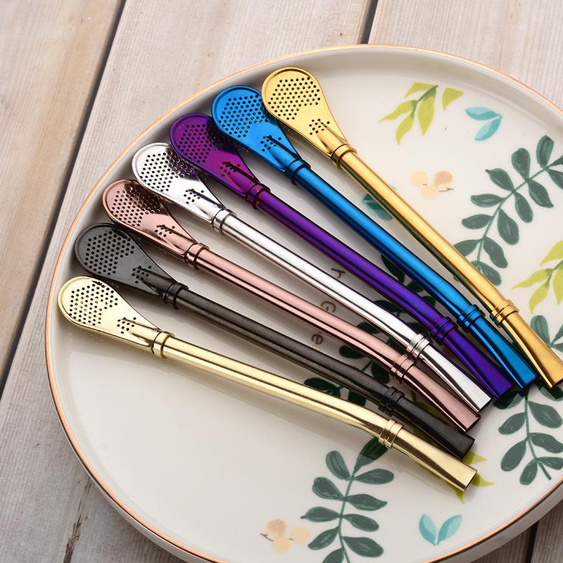 Stainless Steel Straw Loose Leaf Tea Infuser Dringking Spoons Filter Stirring Straws Washable Practiacl Drinking Tool