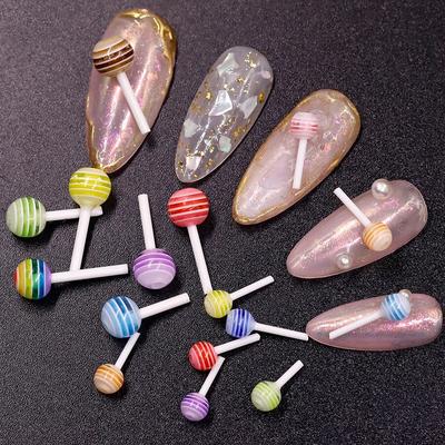 10 adet/torba Lolipop Şekilli Charm Tırnak Sanat Için 6*12mm Sevimli Tasarım 3D Dekorasyon Çıtçıt Takı Manikür Tırnak Sanat DIY Aksesuar