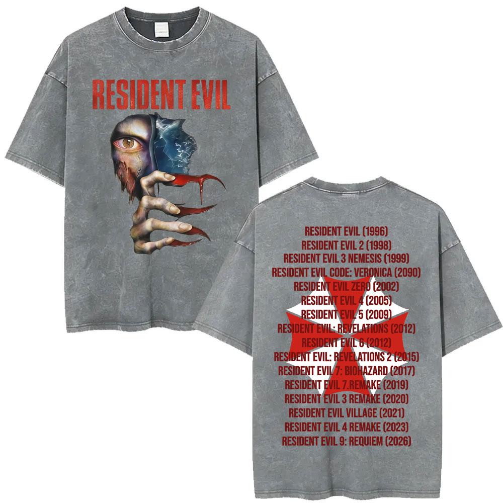 T-shirt Anime Édition Limitée Resident Evil Requiemm Vêtements pour Hommes Gothique Vintage Lavé T-shirts Hauts d'Été T-shirt à Col Rond Streetwear