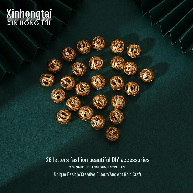 

Trendy Fashion Filigree Beaded Bracelet & Necklace with Ancient Gold Style English Letters