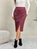 Women's Solid Color Pleated Suede Skirt High Waisted Buckle Wrapped Hip Short Skirt Middle Skirt