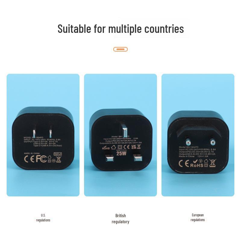 Universal Mobile Fast Charger for Android & Apple - EU/US/UK Plug, USB/PD Dual Ports.