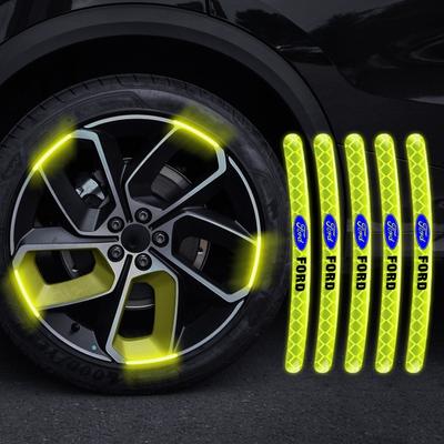 Car Wheel Hub Reflective Sticker Tire Rim Reflective Strips For Fiesta Ranger Focus Kuga Mustang MAX Transit Mondeo Esco