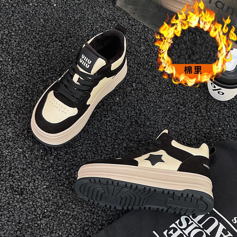 Leather high-top women's autumn and winter new panda star velvet platform sports and leisure cotton shoes